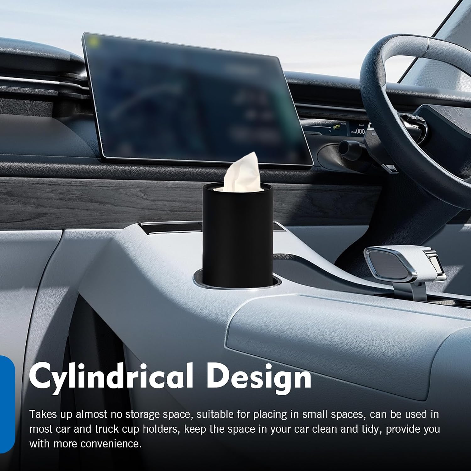 4 PCS Car Tissue Holder with Facial Tissues, Minimalist Solid Color Cup Holder Facial Tissue Cylinder, Portable Refillable Tissues Box Container, Universal for Car SUV Home Office (Black) image 5