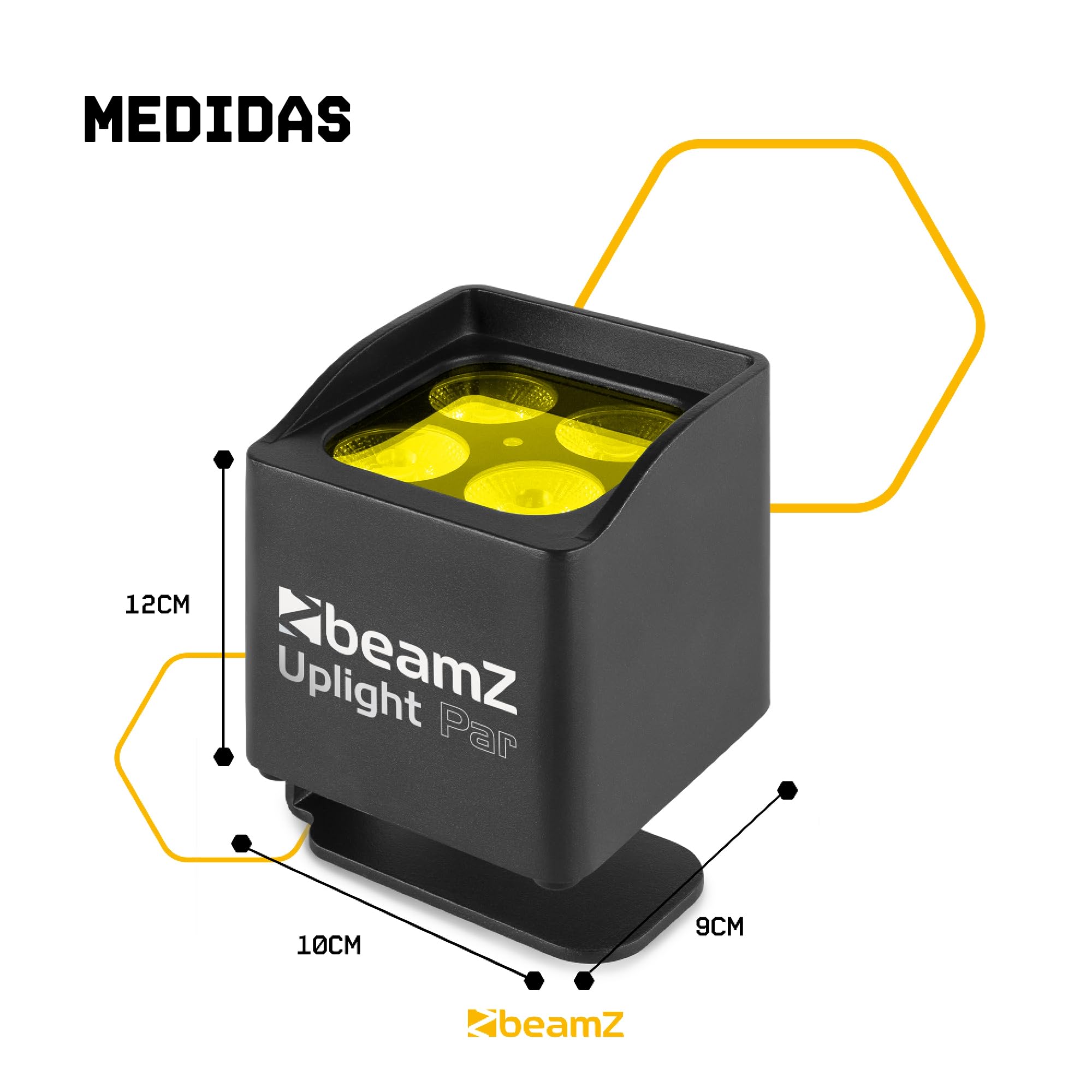 BeamZ BBP44 - Foco Uplight Par 4 leds x 4W con Batería, certificación IP65, control por DMX, Luz de Discoteca, Fiestas y Escenarios, incluye Mando a Distancia, color Negro