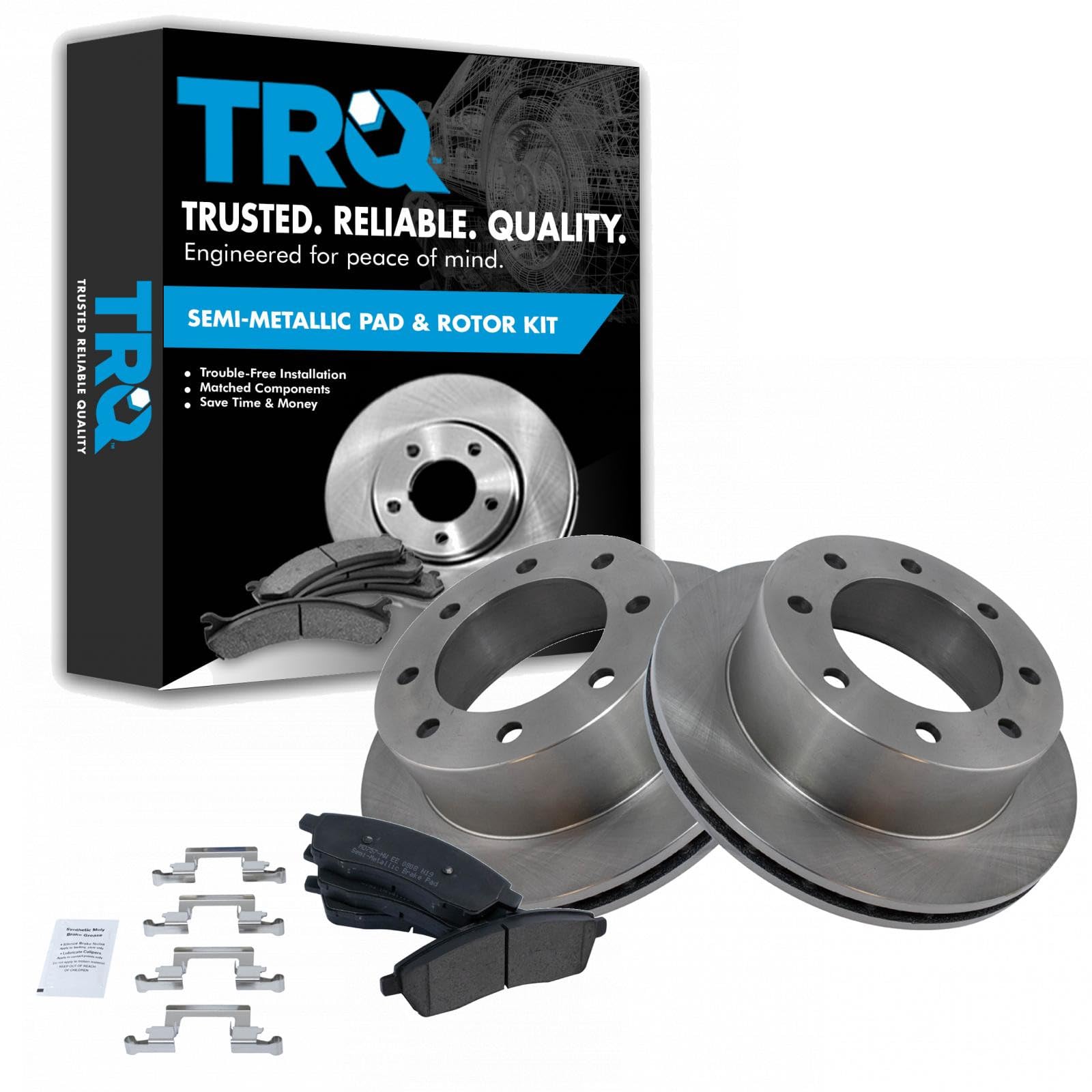 TRQ Rear Brake Pad and Rotor Set Semi Metallic Solid Rotors