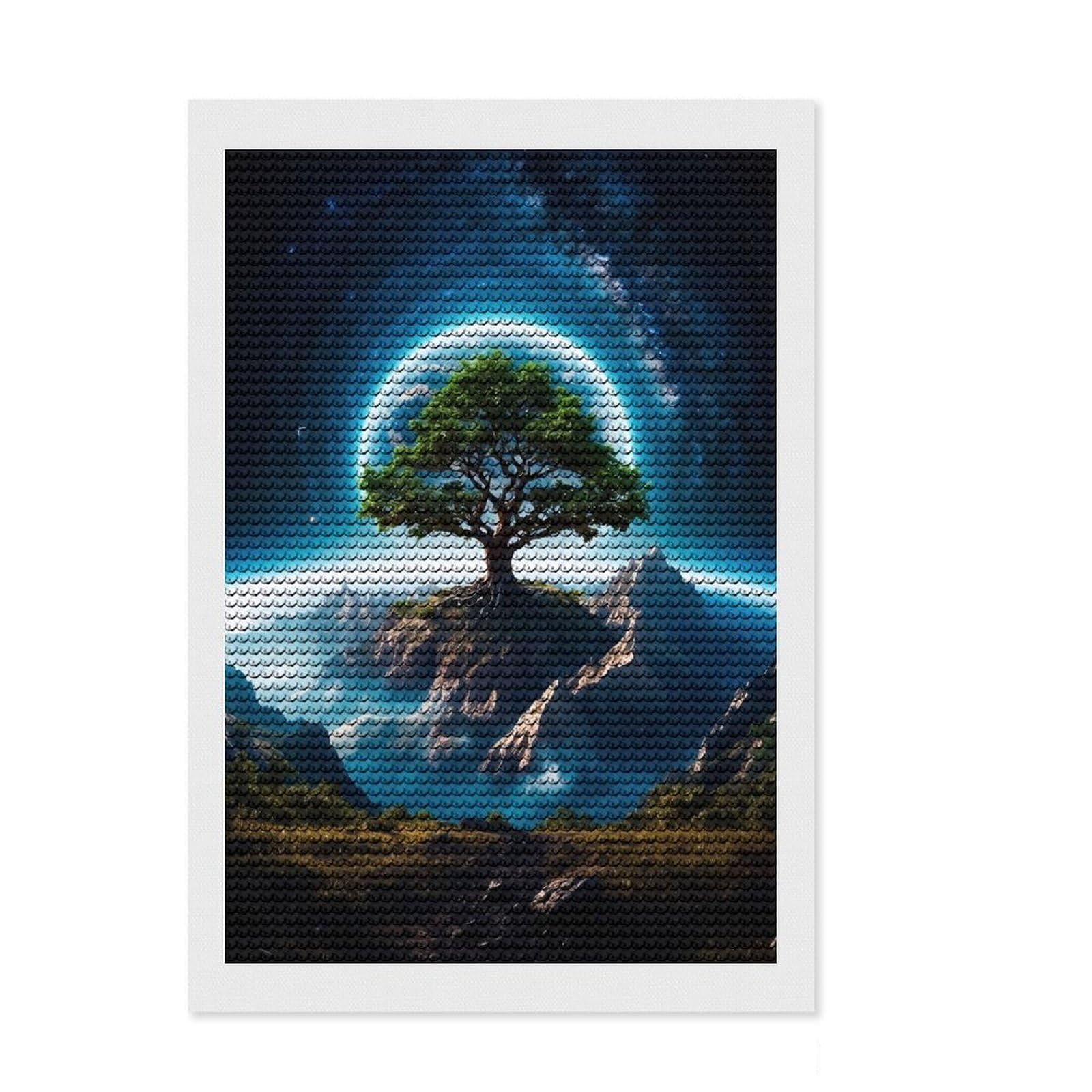 Junmoney Martian Tree Full Drill Diamond Painting Kit 8"x12", Complete Accessories, Neat Printed Canvas, Creative Leisure Activity