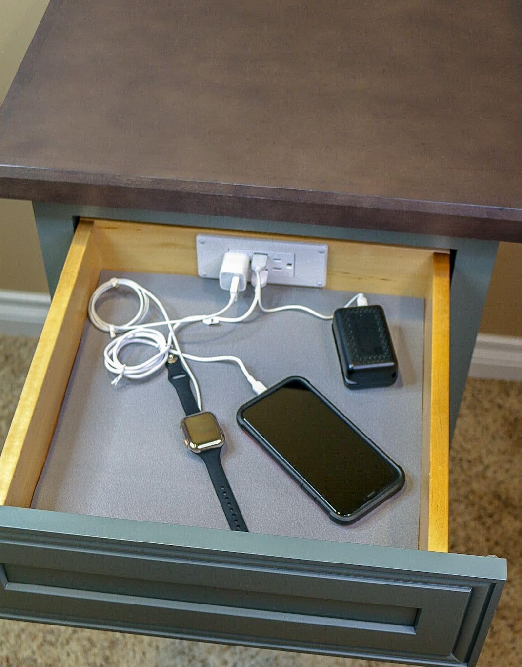 Low Profile in Drawer Docking Station Outlet (2) USB-A (2) 15 Amp