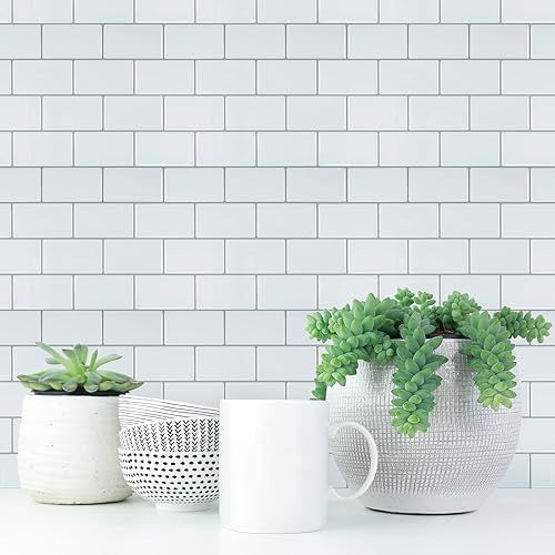 Miniatura 9 de Azulejos de metro de despegar y pegar, azulejos autoadhesivos para pared de cocina (10 x 10 pulgadas, 10 hojas)