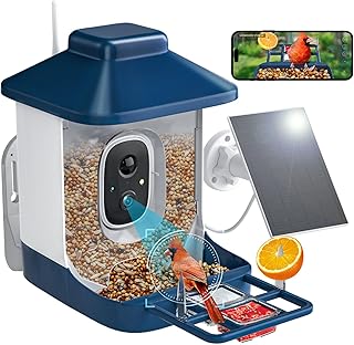 Smart Bird Feeder mit Kamera, 1 Jahr AI-Kamera Vogelfutterspender für draußen, solarbetrieben, 2,4 GHz WLAN, 1080p Live Video Vogelfutterstation Kamera, Nstant Ankunftswarnungen - Beste Geschenke für