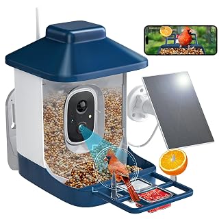 Bird Feeder with Camera, AI Bird Identification, Full HD Live Video, Solar Powered, 2.4Ghz WiFi, Nstant Arrival Alerts - Best Gifts for Bi rd Lovers - Amazon product rated Grade B