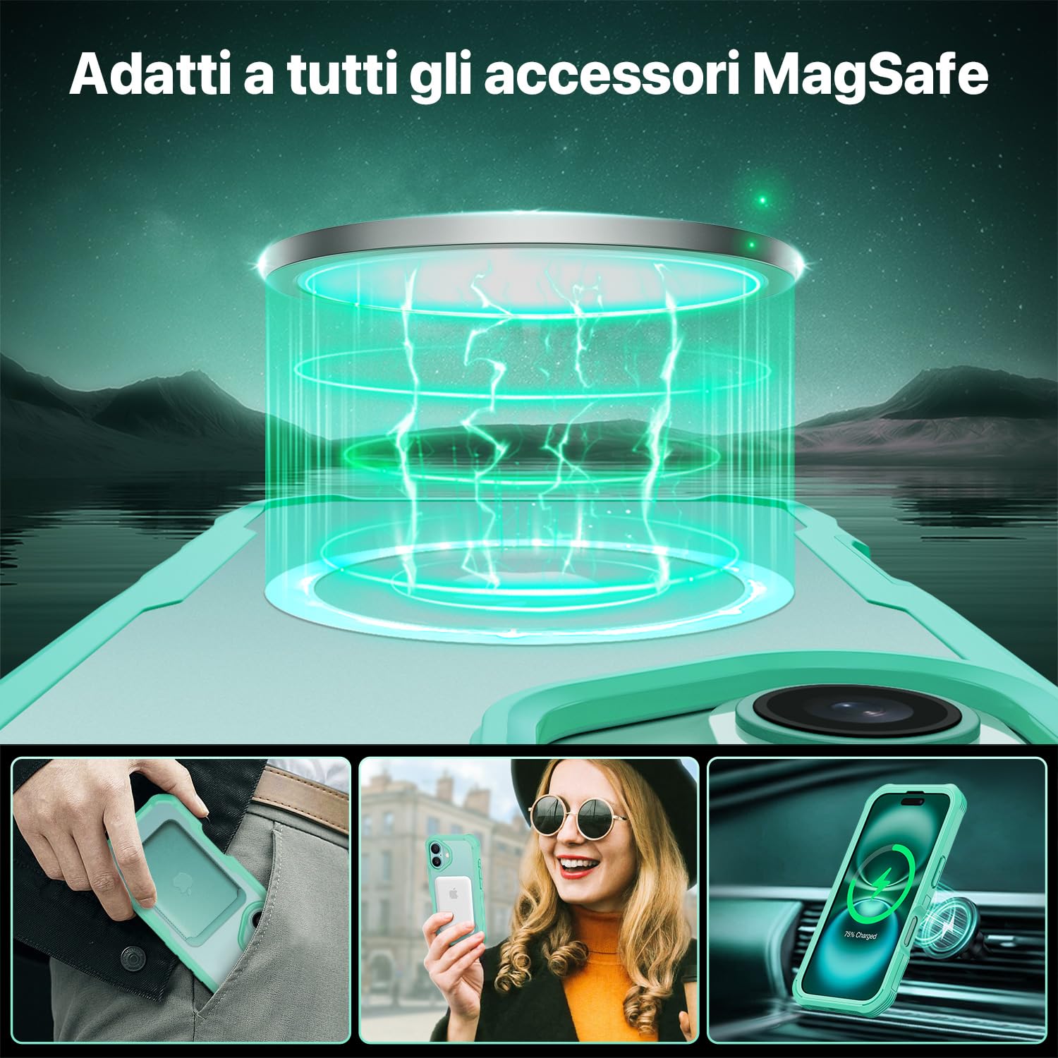 CENHUFO Magnetica Cover iPhone 16, [Compatibile con Magsafe] Integrata [9H HD] Vetro Temperato Schermo e Protezione Fotocamera, Custodia Antiurto 360 Gradi Fronte Retro Doppia Faccia Case -Verde