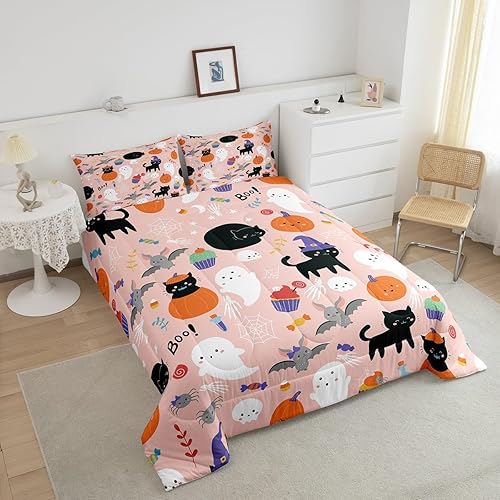 Miniatura 3 de Juego de edredón con estampado de calavera y fantasma para niños y niñas, lindo edredón de fantasma, tamaño matrimonial, juego de ropa de cama de