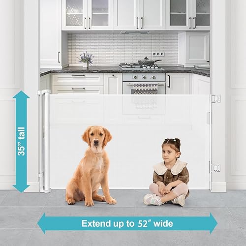 Miniatura 2 de Puerta retráctil de 55 pulgadas para perros para niños, puerta retráctil para bebés para puerta, puerta retráctil para bebés para escaleras, puerta