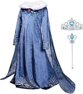 ACWOO Disfraz Elsa Anna, Disfraz Princesa Niña de Dibujos Animados, Vestido Princesa Niña con Accesorios de Corona y Varita, Disfraces niña Halloween Cosplay Cumpleaños Carnaval Fiestas