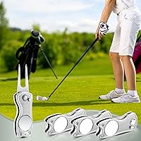 Vista 7 de Skylety 4 piezas herramienta de reparación de divot de golf plegable de metal con botón emergente magnético, marcador de bolas de acero inoxidable