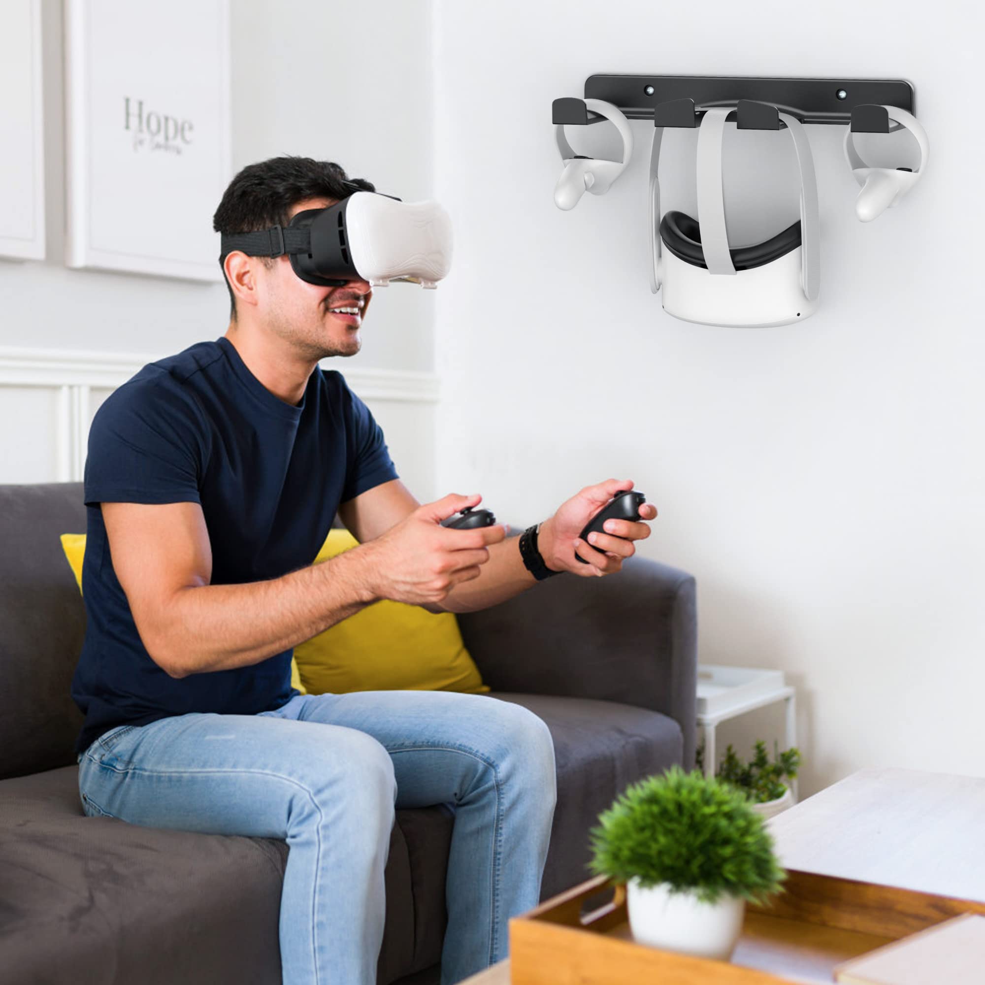 HomeMount Support Mural de Rangement pour Casque VR - Compatible avec Meta/Oculus Quest 2/Quest/Rift/Rift S/Valve Index/HTC Vive/HP Reverb G2/ Playstation VR, Porte-Manette de Jeu (noir)