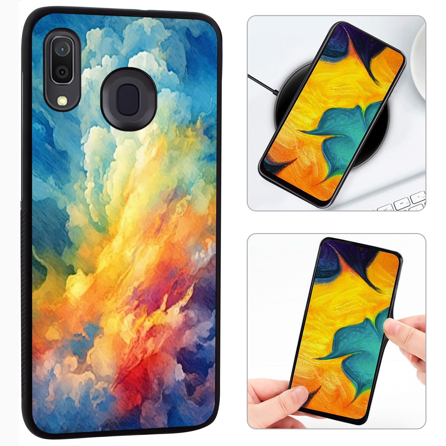 DAFEI Phone Case Compatible with Samsung Galaxy A30/A20 Rainbow Cloud-aa173 Black Frame Shockproof and Slim Rubber TPU Material with Uniqe Design