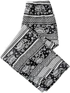 [Celetree] ワイドパンツ ロングパンツ レディース ウエストゴム 象 総柄 エスニック アジアン 薄手 涼しい 春 夏 (JP, アルファベット, Free Size, ブラックB)