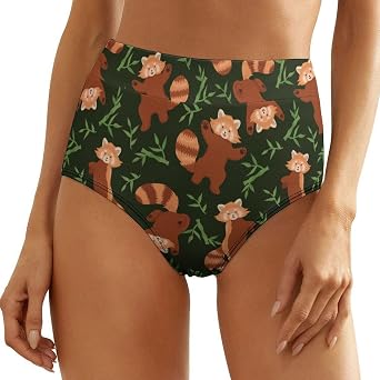 Red Panda And Bamboo Leaves Pattern Womens Underwear Boxer Briefs Soft Stretch High Waisted Trunks