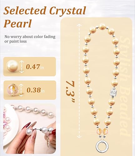 Vista 11 de Vihibii Correa de muñeca con dije para teléfono con 2 lengüetas de sujeción, cordón anticaídas para teléfono celular, cuentas de perlas de moda