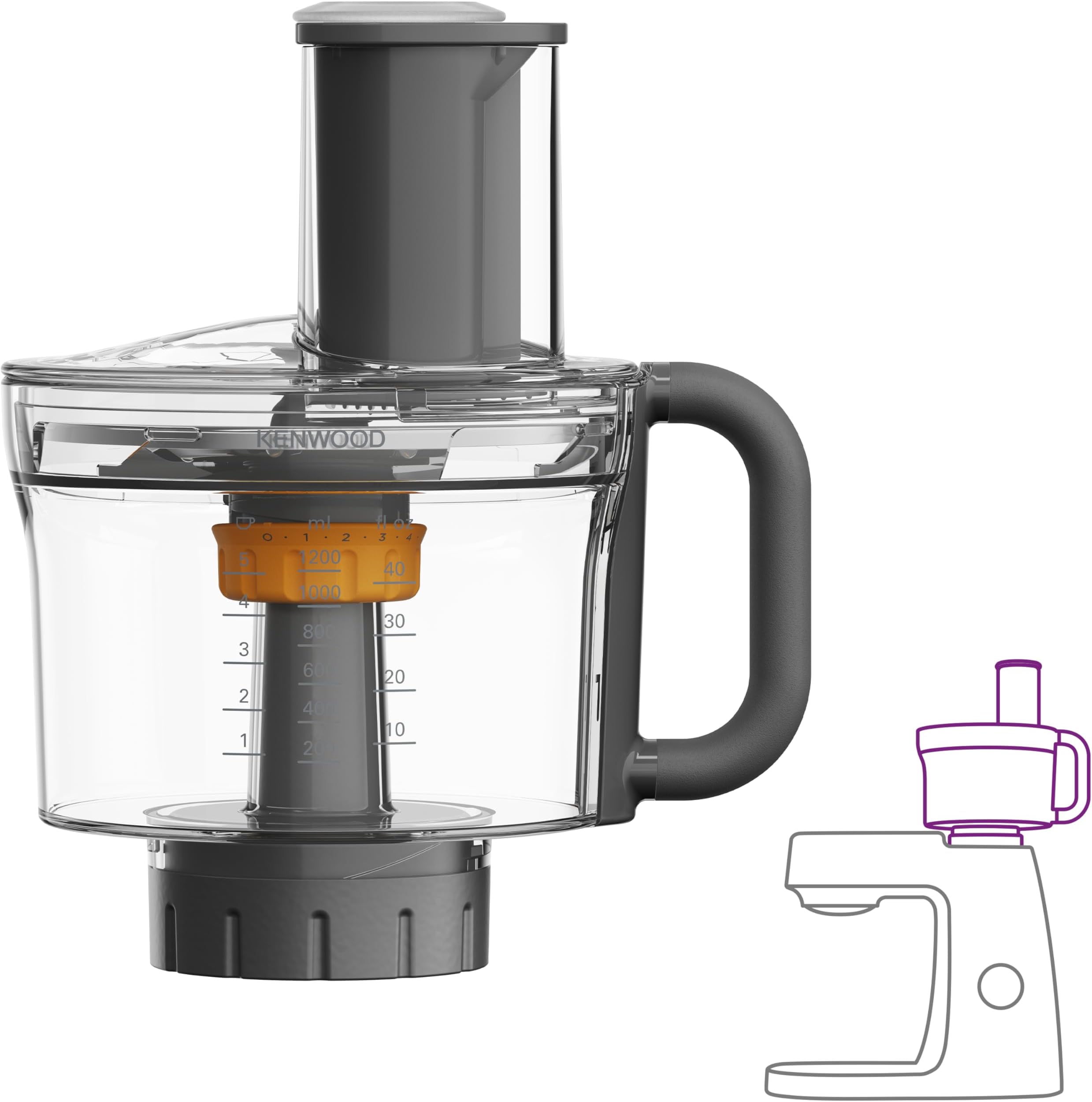 MultiPro Food Processor KAH65.000PL, Stand Mixer Accessory, Food Processor with 6 Slicing Discs, Express Dice System, 1,2 L Capacity, Dishwasher Safe, Silver