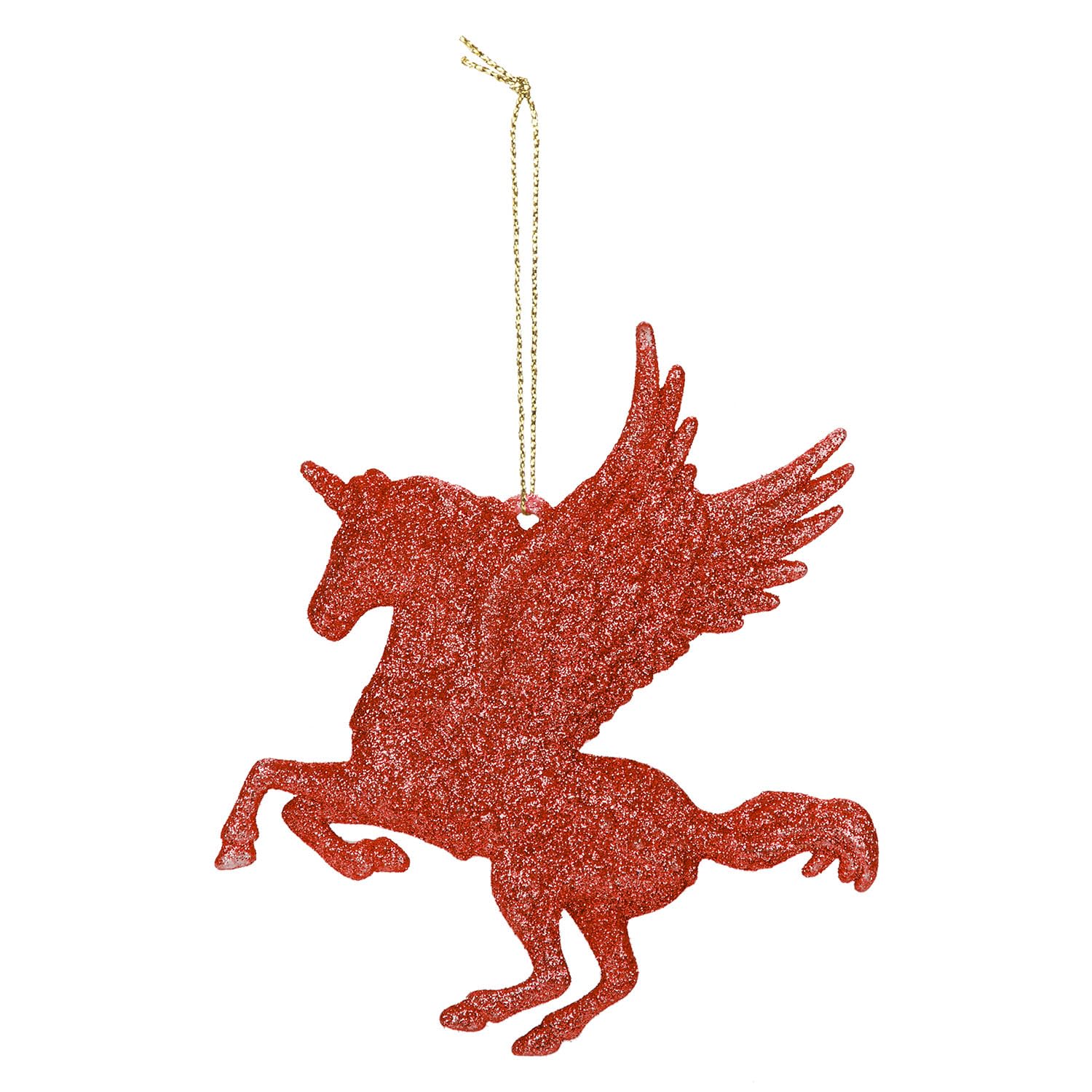 Vfm E-Store Red - Christmas Tree Decoration Hanging Glitter Flying Unicorn X 1 Stocking Filler Xmas Present Celebration Festive Winter Ornaments - 21. 5Cm