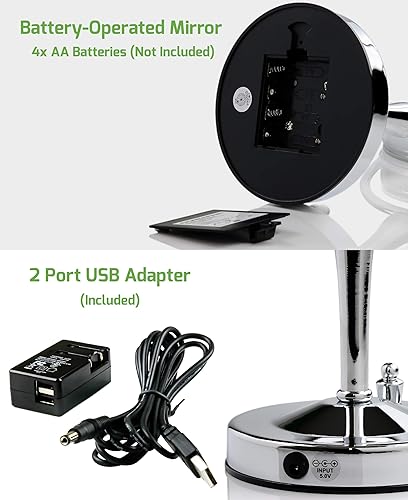 Miniatura 3 de Ovente Espejo de maquillaje iluminado para mesa de 7.5 pulgadas, 360 grados, giro de doble cara, 1 lupa redonda de 10X, LED con interruptor de