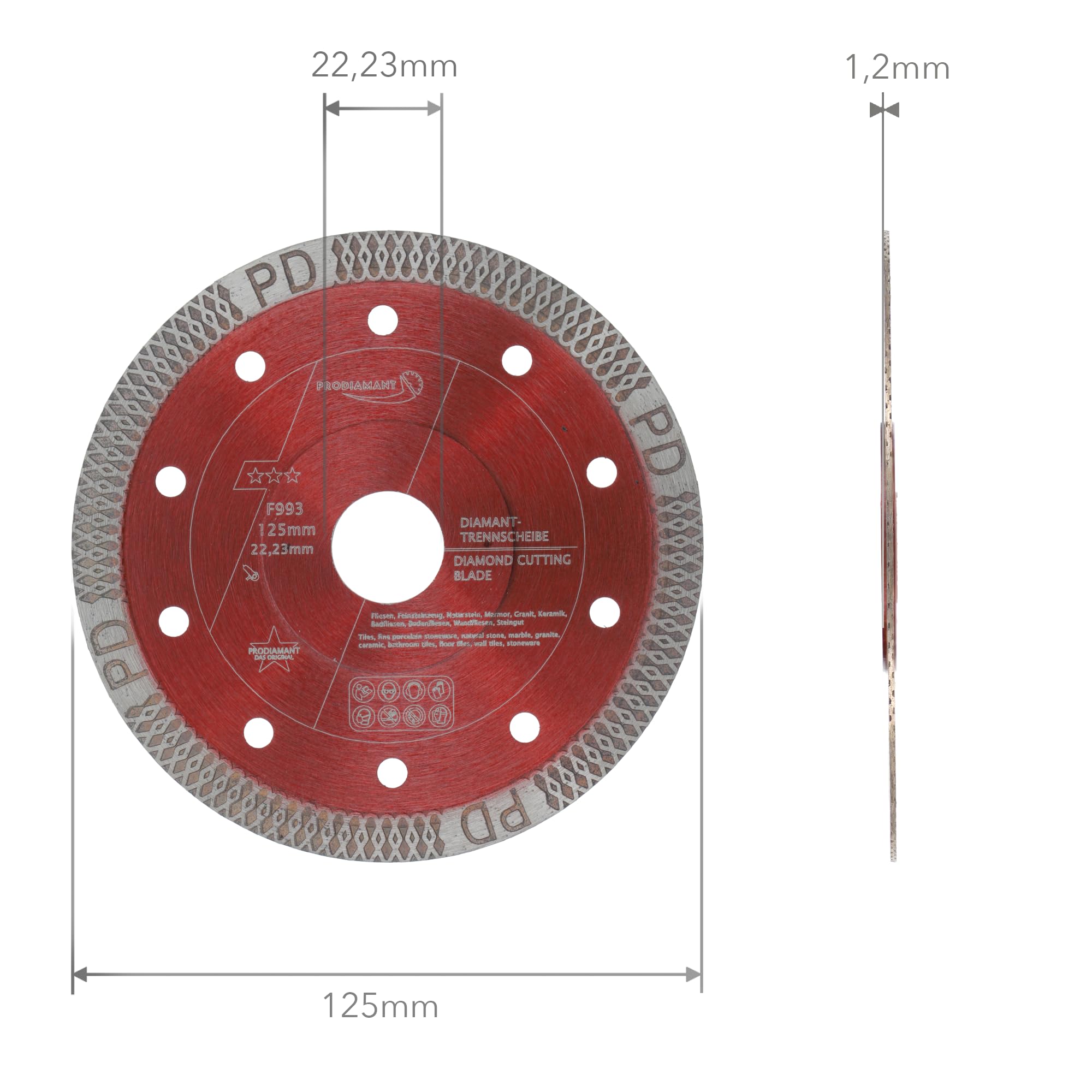 Diamantdoorslijpschijf 125 mm, 125 x 22,23 mm, tegelschijf
