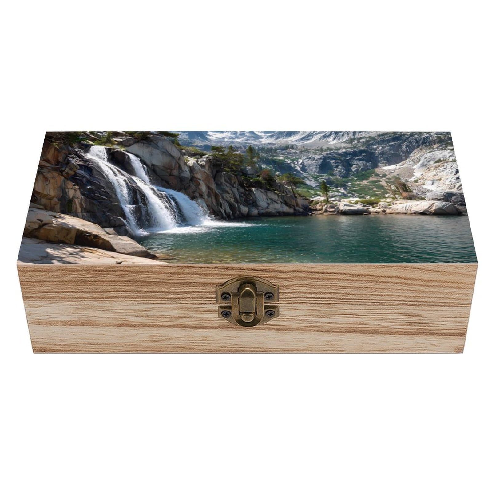 HLBSDM Peak Mountain Lake California Wooden Box with Hinged Lid Decorative Storage Case Container
