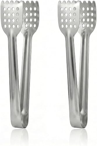2Pcs Small Tongs for Serving Buffet Party Stainless Steel Mini Silver Kitchen Cooking Bar Salad Tong Set Durable Lightweight Ergonomic Grip for Home Dining 6.69 Inch