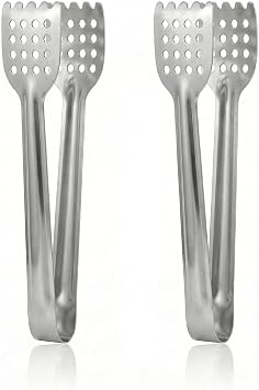 2Pcs Small Tongs for Serving Buffet Party Stainless Steel Mini Silver Kitchen Cooking Bar Salad Tong Set Durable Lightweight Ergonomic Grip for Home Dining 6.69 Inch
