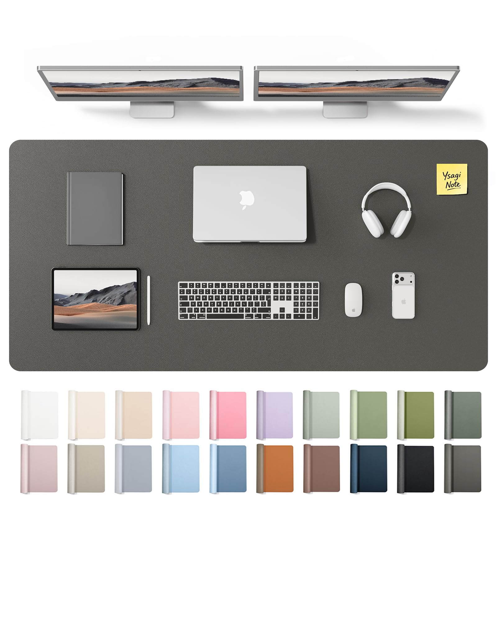 YSAGi Leather Desk Pad Protector, Office Desk Mat, Large Mouse Pad, Non-Slip PU Leather Desk Blotter, Laptop Desk Pad, Waterproof Desk Writing Pad for Office and Home (Dark Grey,55" x 24")