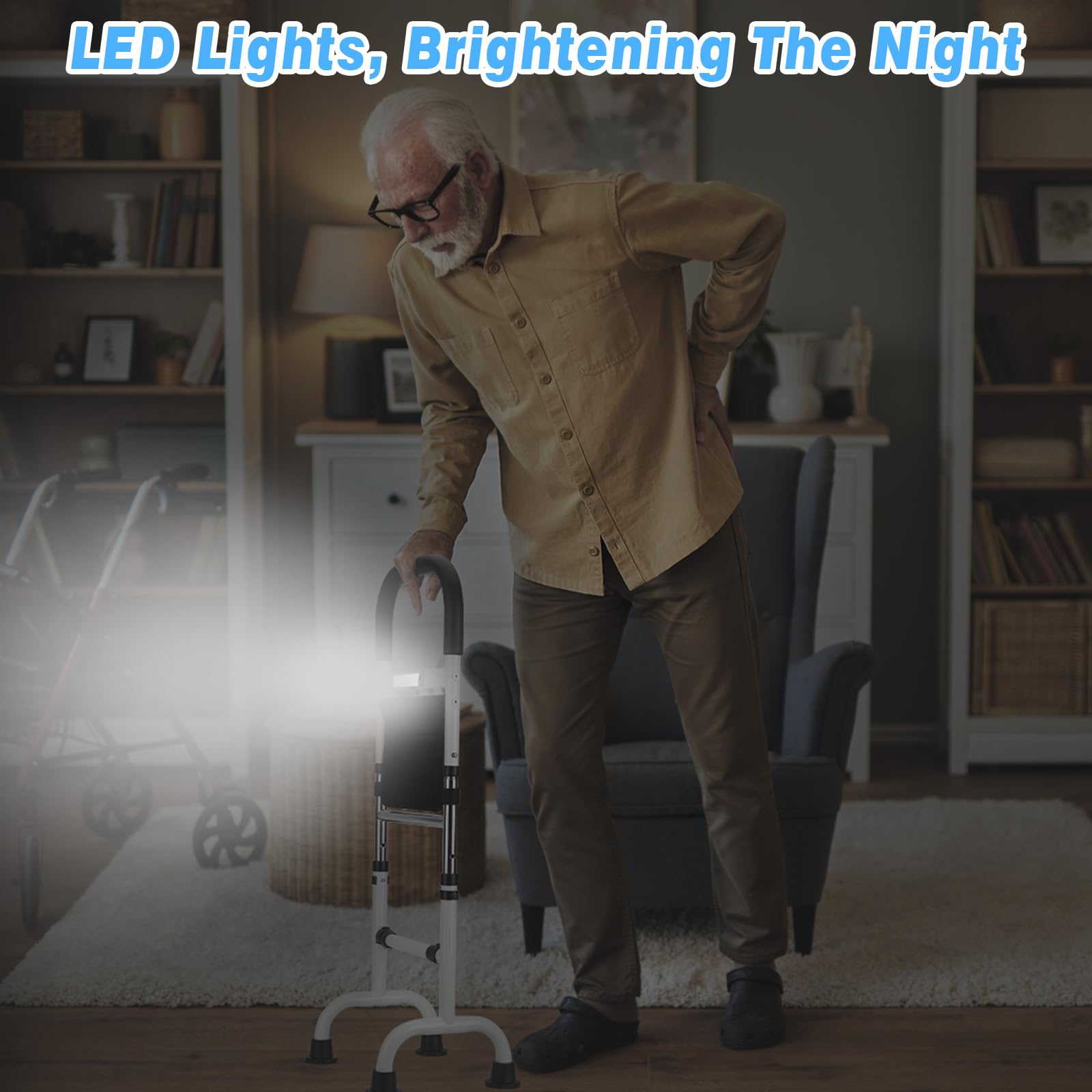 Ausili Alzarsi Letto 78-95CM Regolabili Supporto per Alzarsi dal Letto con Luce LED Capacità136KG Ausilio per Stare in Piedi su Divani, Letti, Accanto Alla Toilette per Anziani e Disabili