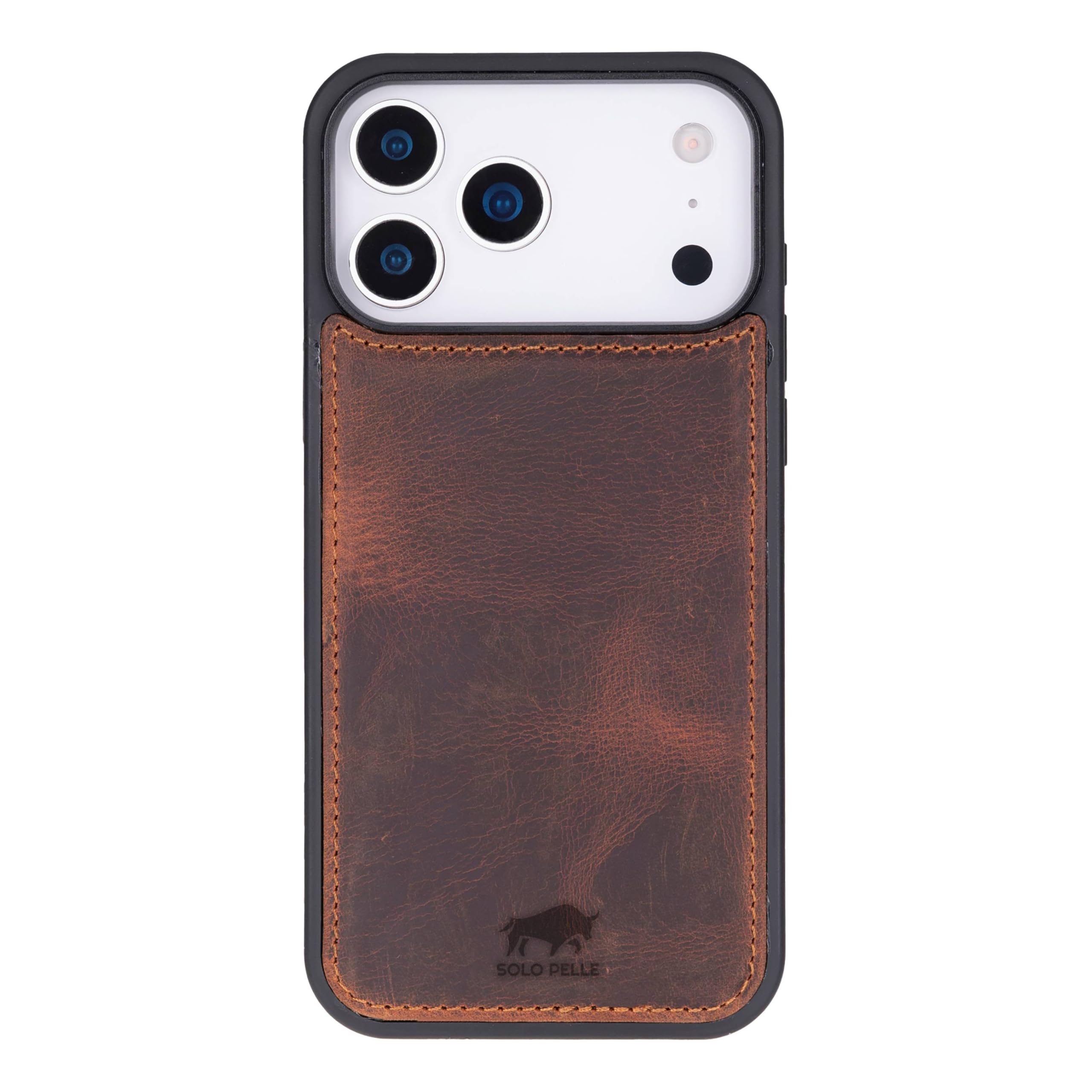 Solo Pelle Lederhülle kompatibel für iPhone 17 Pro Max in 6.9 Zoll abnehmbare Hülle (2in1) inkl. Kartenfächer geeignet für MagSafe Zubehör (Vintage Braun)