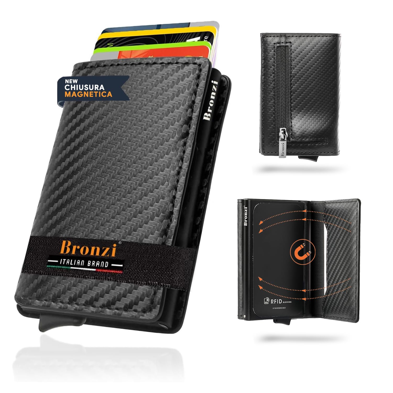 Bronzi® Portafoglio Uomo Slim Piccolo | Portacarte Uomo Donna Portatessere Porta Carte Di Credito | Portafogli Mini Protezione (𝐌𝐀𝐆𝐍𝐄𝐓𝐈𝐂 𝐂𝐀𝐑𝐁𝐎𝐍, 𝐌𝐀𝐆𝐍𝐄𝐓𝐈𝐂 𝐂𝐀𝐑𝐁𝐎𝐍)