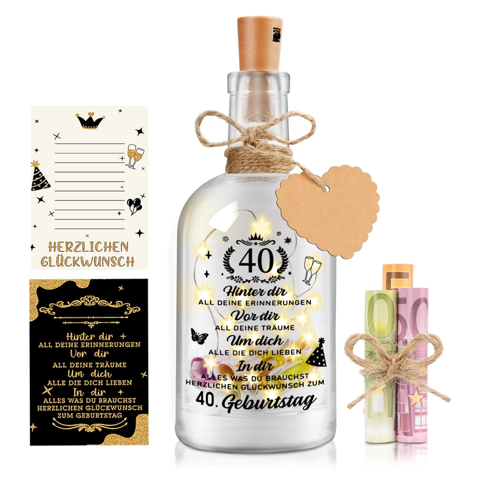 Johiux 40 Geburtstag Frau Mann 40 Geldgeschenke Geburtstag Verpackungen,40.Geburtstag Geschenk Nachtlicht Geschenke Deko,LED Flaschenlicht Geburtstag,Coole Geschenkideen zum 40.Geburtstag Tischdeko.