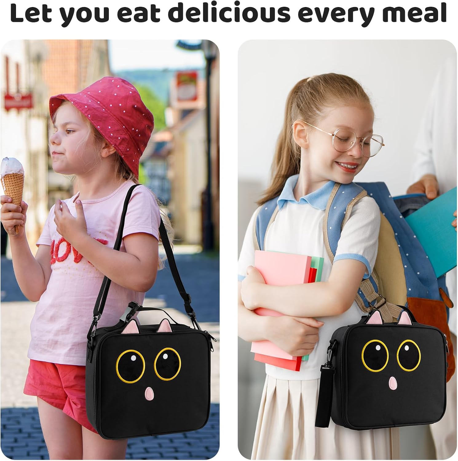 Insulated Lunch Bag lonchera for Teen Girl Boy Kid Bento Box Reusable Large Capacity Portable Waterproof Leakproof with Name Tag to School Office Picnic Travel (1PCS Lunch Bag) (Black)
