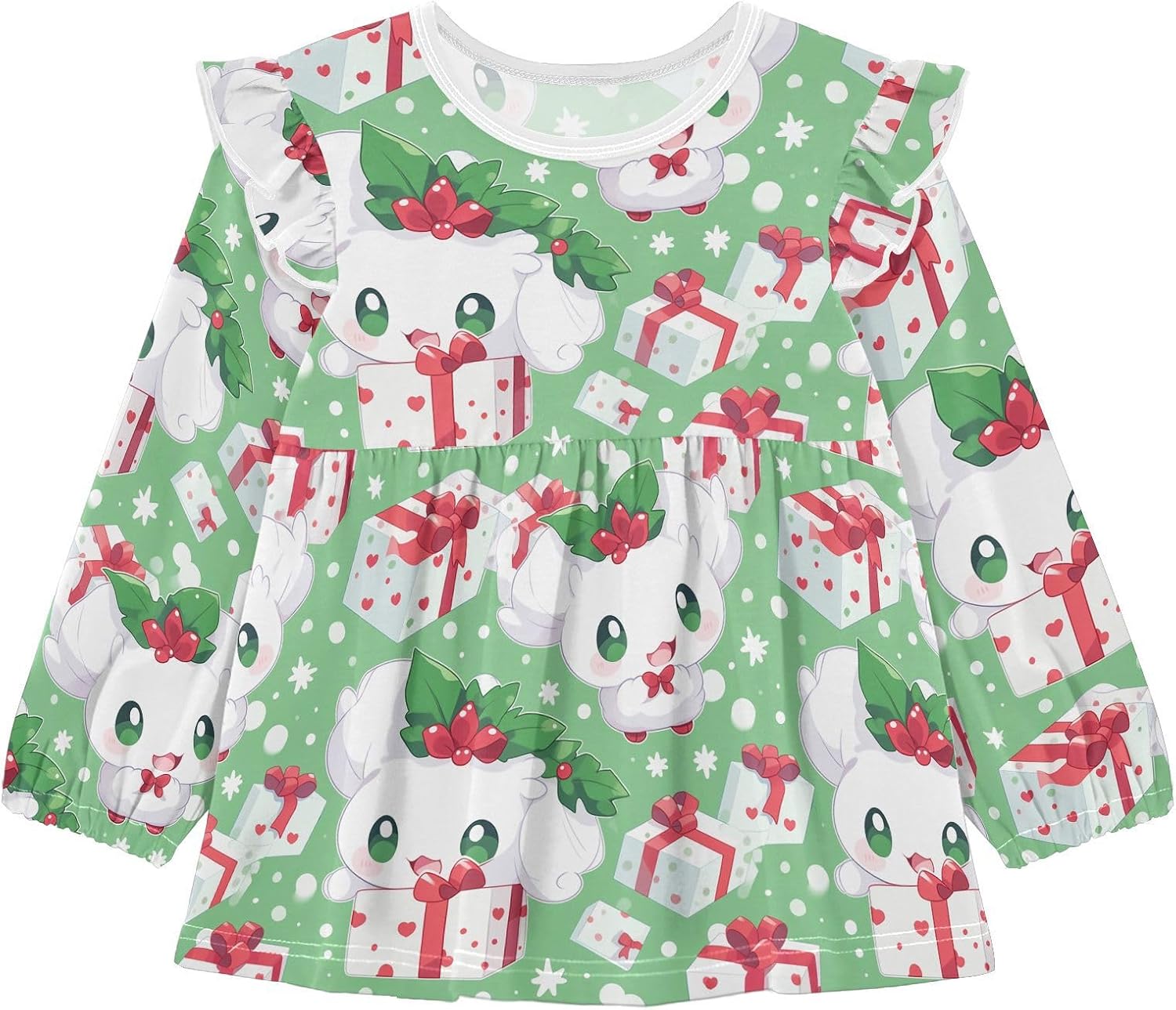 visesunny Toddler Clothes for Girls Christmas Mistletoe Gifts Long Sleeve Fall Shirts Cotton Top with Ruffle Collar