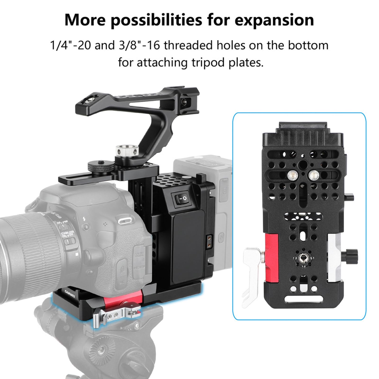 Moduł przedłużający aparat z regulowaną klatką i górą do fotografii, adapter statywu