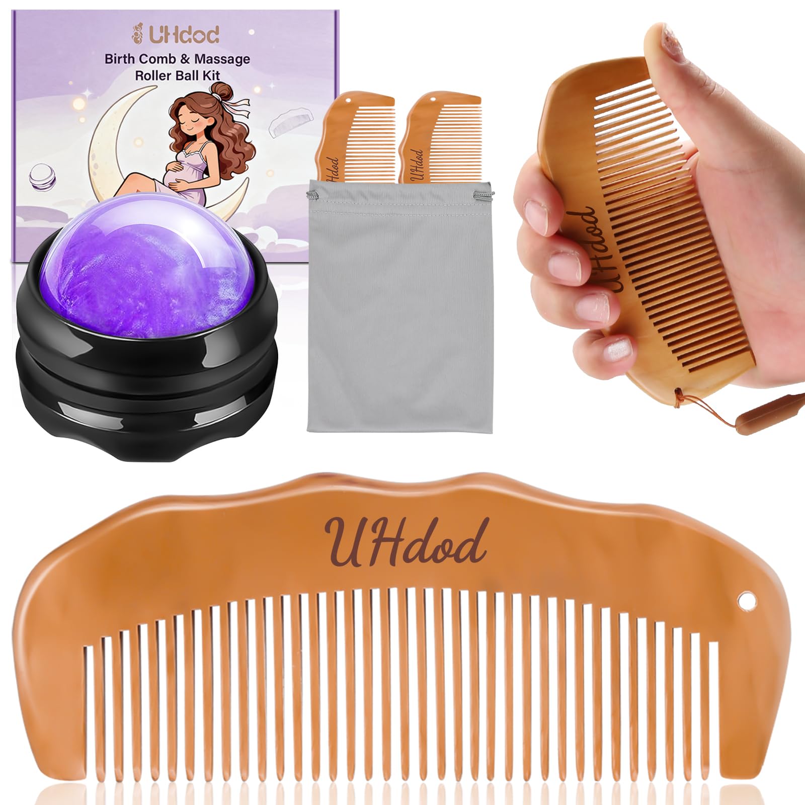 UHdod Birthing Comb & Massage Roller Ball Set for Pregnant Women