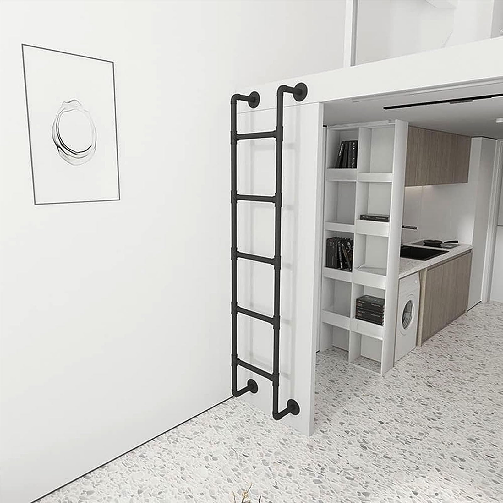 MXXQRHF 3.3ft9.8ft Adjustable Ladder for Home Loft WallMounted Iron Pipe Attic Bunk Ladder 1.4m2.7m Egress Ladder for Basement & RVBlack (230cm/91in)