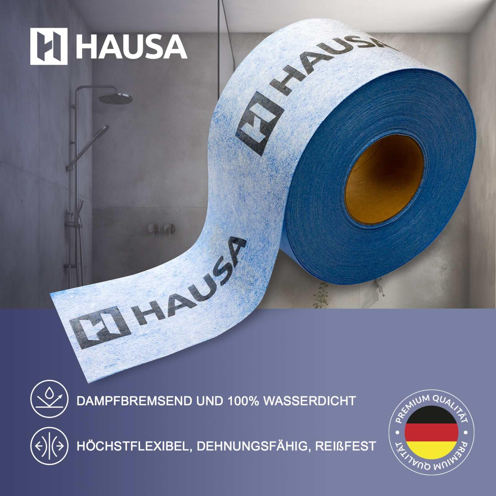 Hausa PRO3 Nastro di tenuta per piastrelle, 120 mm di larghezza, impermeabile, per interni ed esterni, ambienti umidi, sanitari, bagno, doccia, terrazzi, balconi, 50 m