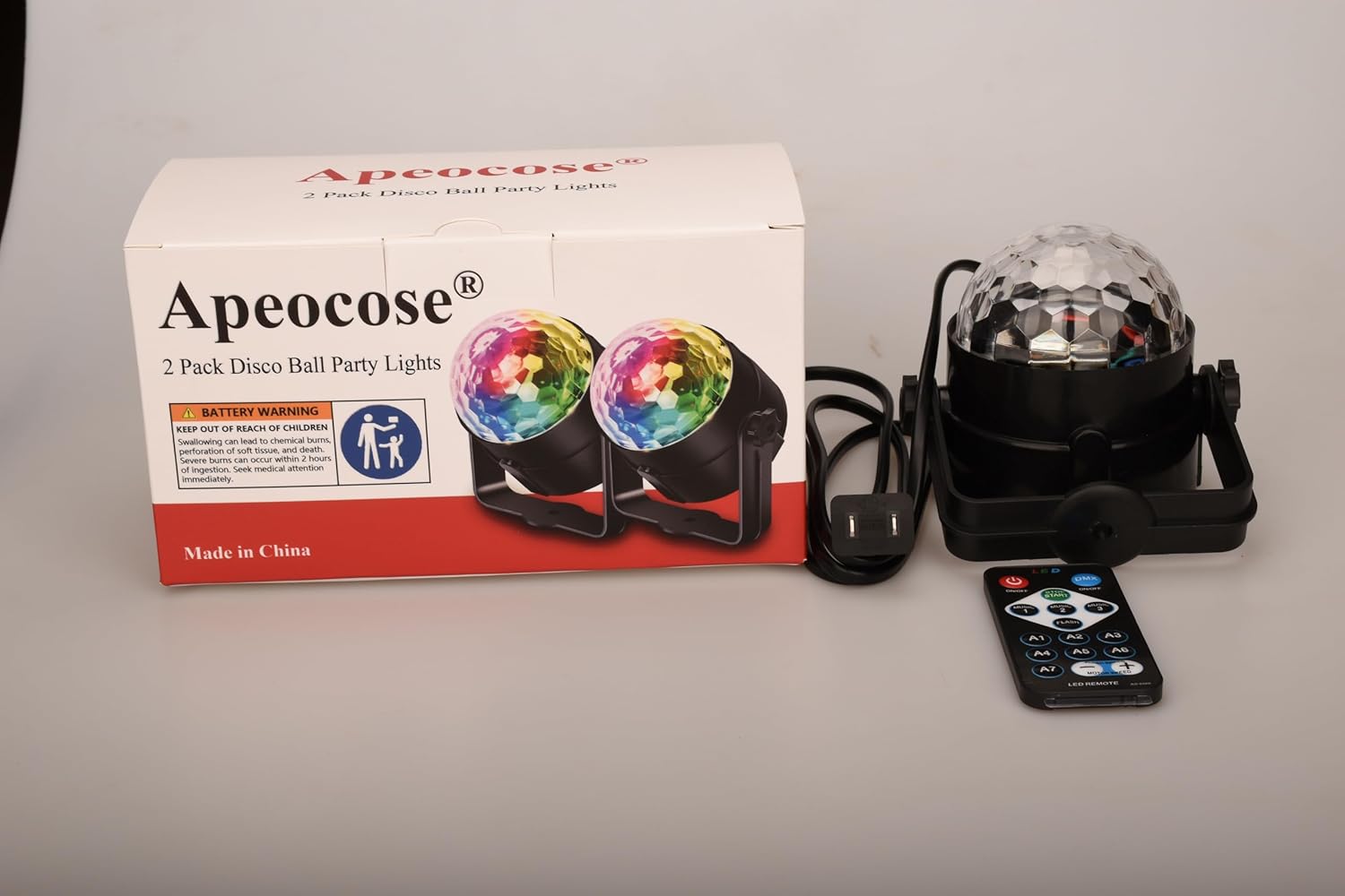 2-Pack Disco Ball Party Lights Sound Activated with Remote Control, 12 Modes Strobe Stage DJ Lights for Home Room Karaoke Dance Party Supplies Birthday Party Decorations White Elephant Gifts