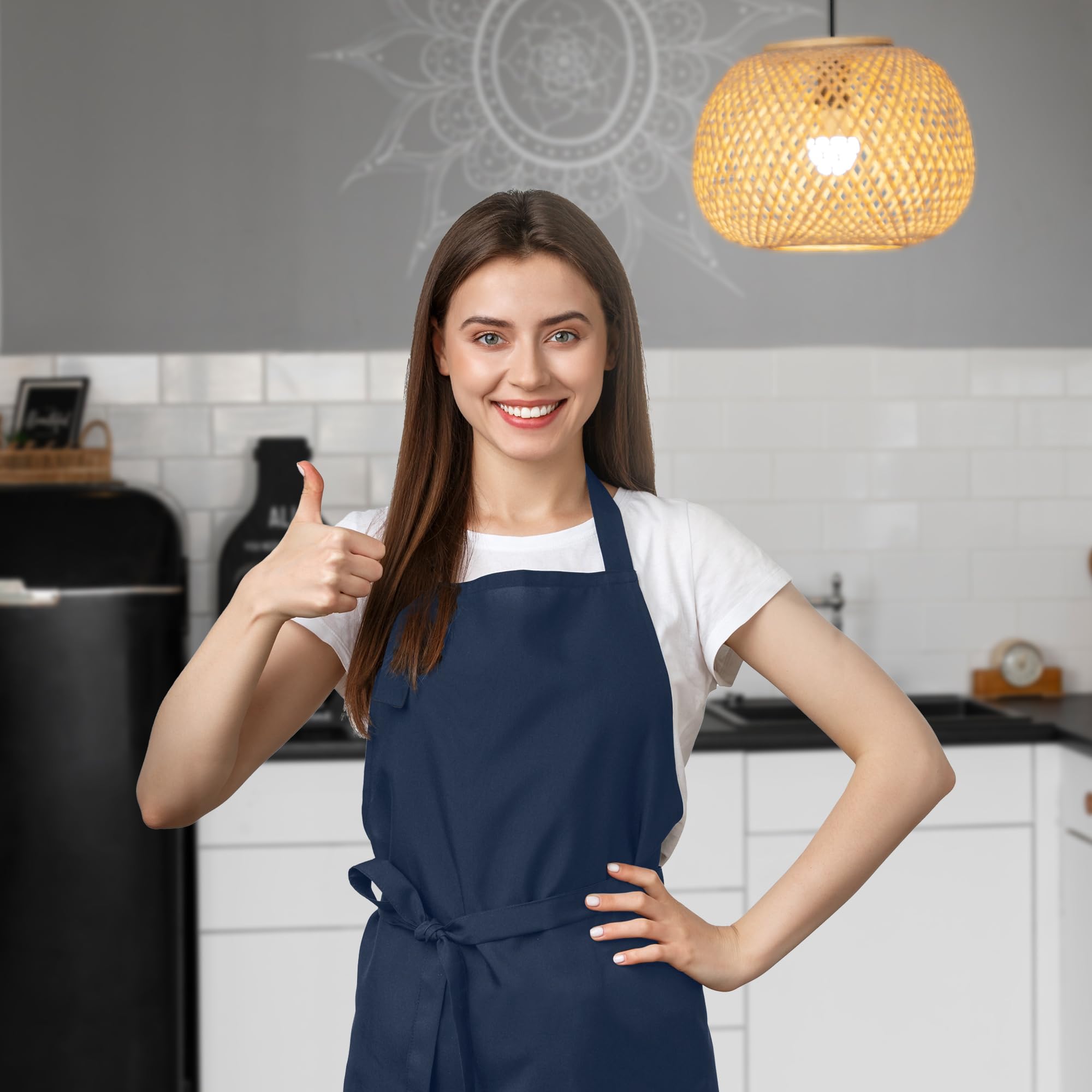Avalon Kitchen Fartuchy unisex śliniak - 100% poliester fartuch szefa kuchni z bardzo długimi krawatami - fartuch kuchenny dla mężczyzn i kobiet, granatowy, Pack of 2