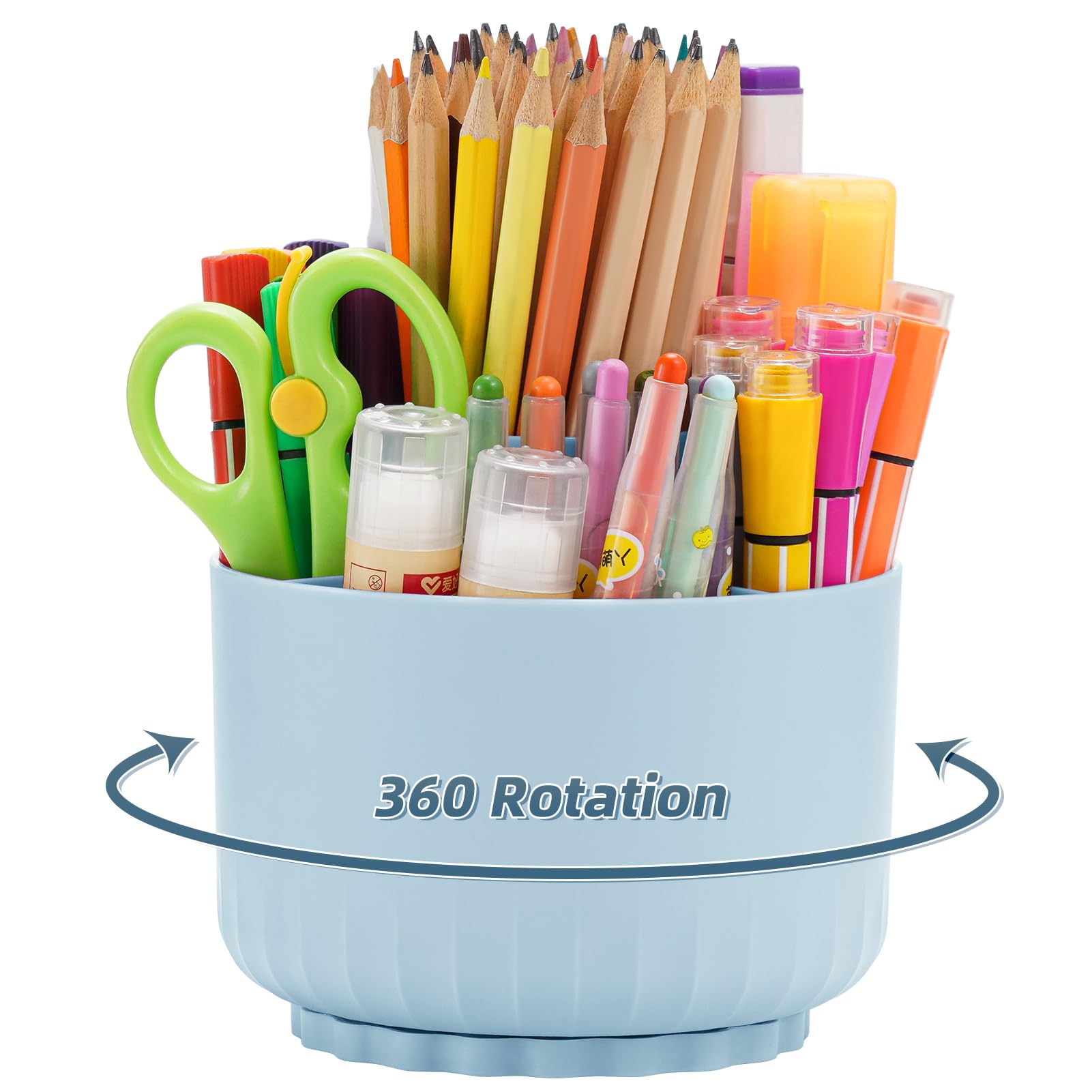 Marbrasse Desk Organizer, 360-Degree Rotating Pen Pencil Holder, Desk Organizers and Accessories with 5 Compartments Pencil Organizer, Art Supply