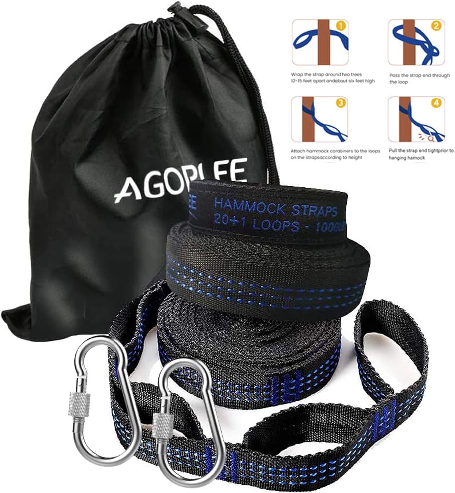 Hammock Straps XL with Carabiners, Camping Hammock Tree Straps Set - Quick & Easy Setup for All Hammocks, 20 ft Long Combined, 40+2 Adjustable Loops, 2000 LBS Capacity, No Stretch Polyester : Patio, Lawn & Garden