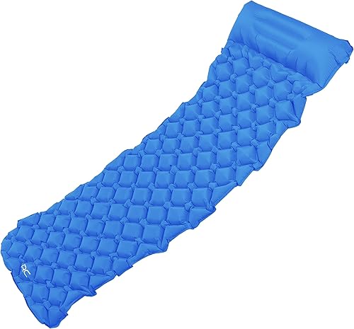 Alfombrilla de dormir para acampar a control remoto, 1.1 libras, almohadilla inflable azul para acampar con almohada, colchón de aire, saco de