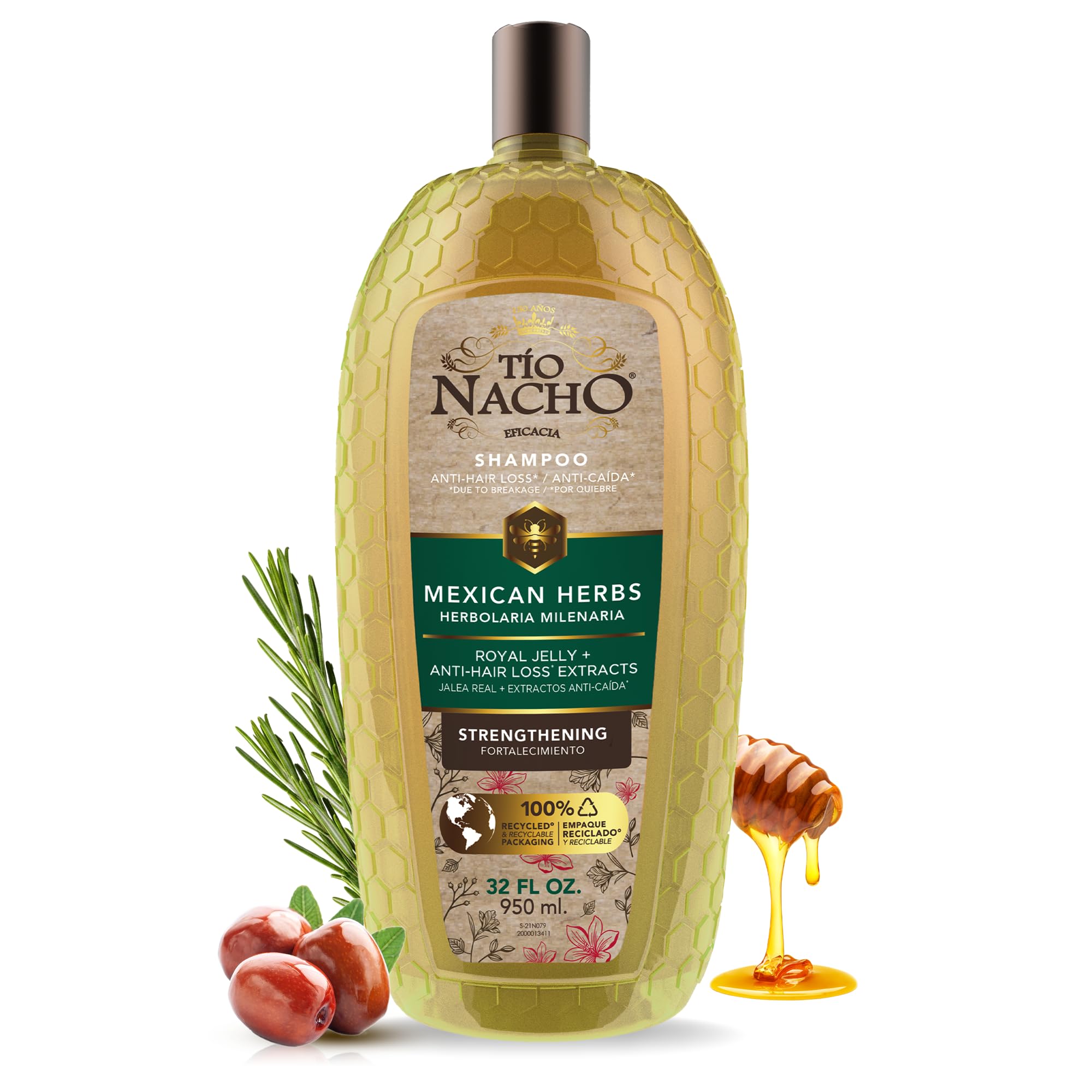 Tio Nacho Mexican Herbs Shampoo, Strengthening, Anti Hair Loss & Anti Breakage with Royal Jelly, Ginseng & Jojoba, Paraben & Cruelty Free, 32 Fl Oz