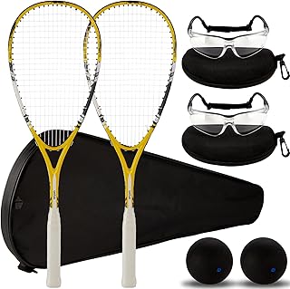 Complete 2-Pack Beginner Squash Racquet Set: Includes Goggles & Ball