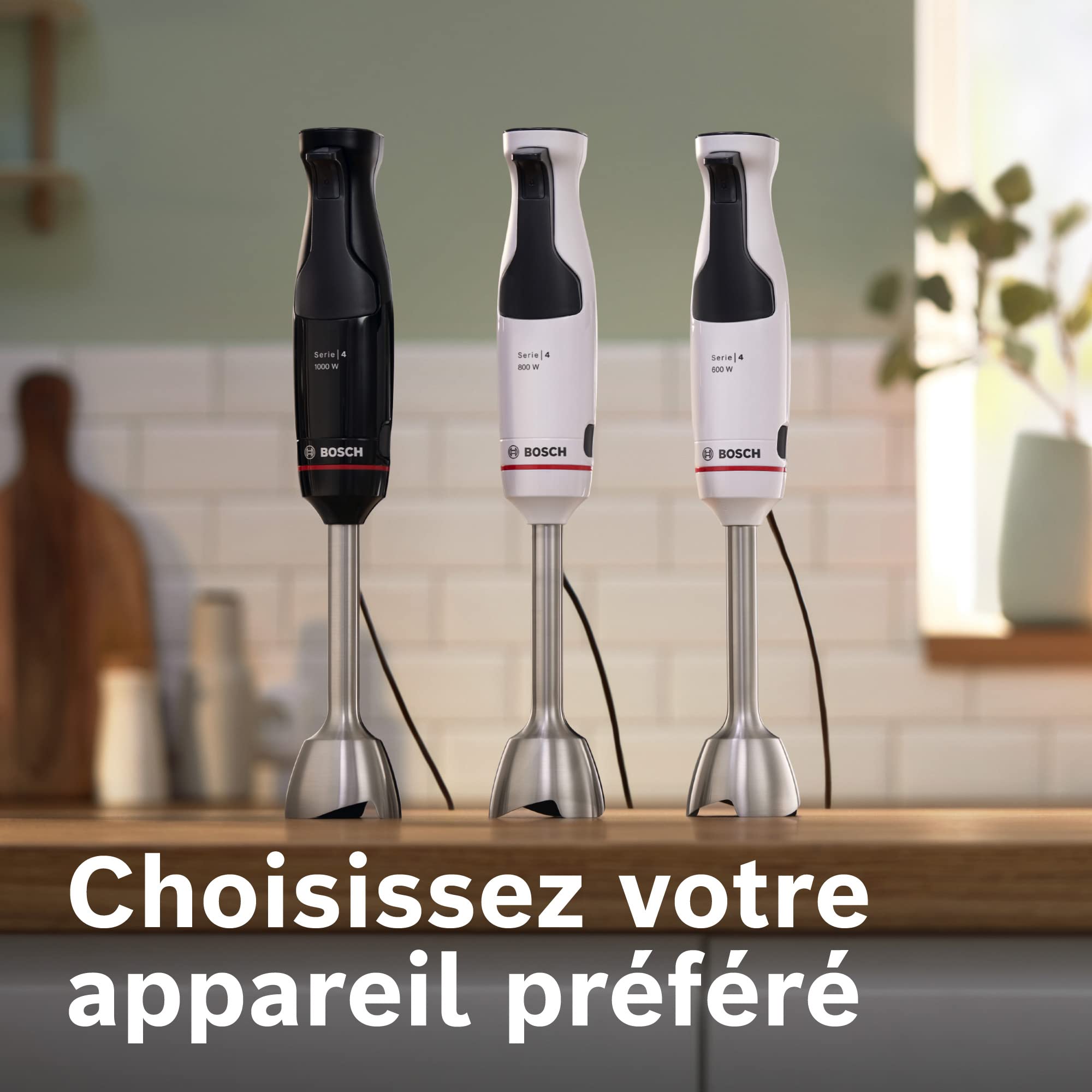 Bosch, mixeur plongeant, ErgoMaster Series 4, moteur 1000 watts refroidi par air, contrôle dynamique de la vitesse, couteau QuattroBlade Pro, accessoires inclus, MSM4B610