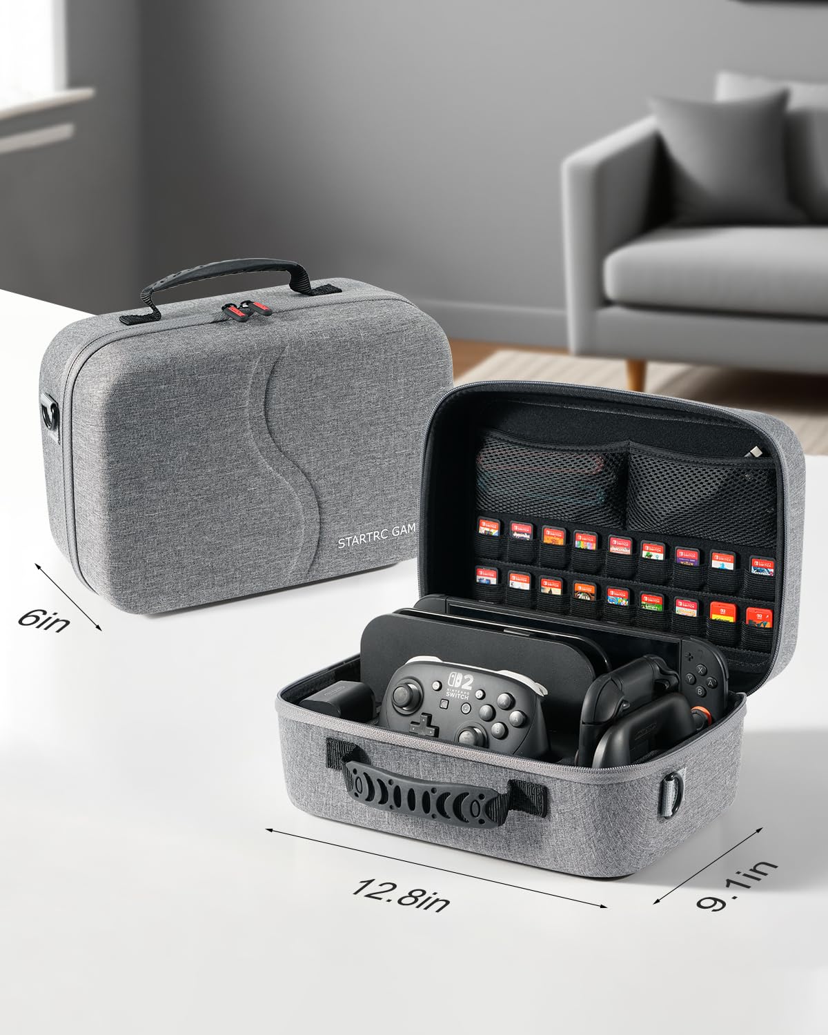 STARTRC GAMES Switch 2 Tasche für Nintendo Switch 2 (2025), All-in-one-Tasche mit Spielkarten Slots, Tragetasche für Nintendo Switch 2 Console Pro Controller und Zubehör (Grau)