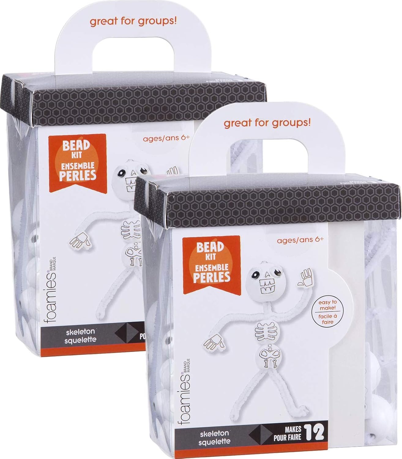 Group Activity Halloween Kids Classroom/Party Craft Beaded Skeleton Chenille Foam Kit Wood Beads Makes 24 Age 6+ Bundle of 2 Kits Makes 12 Each(312 Pieces Total)