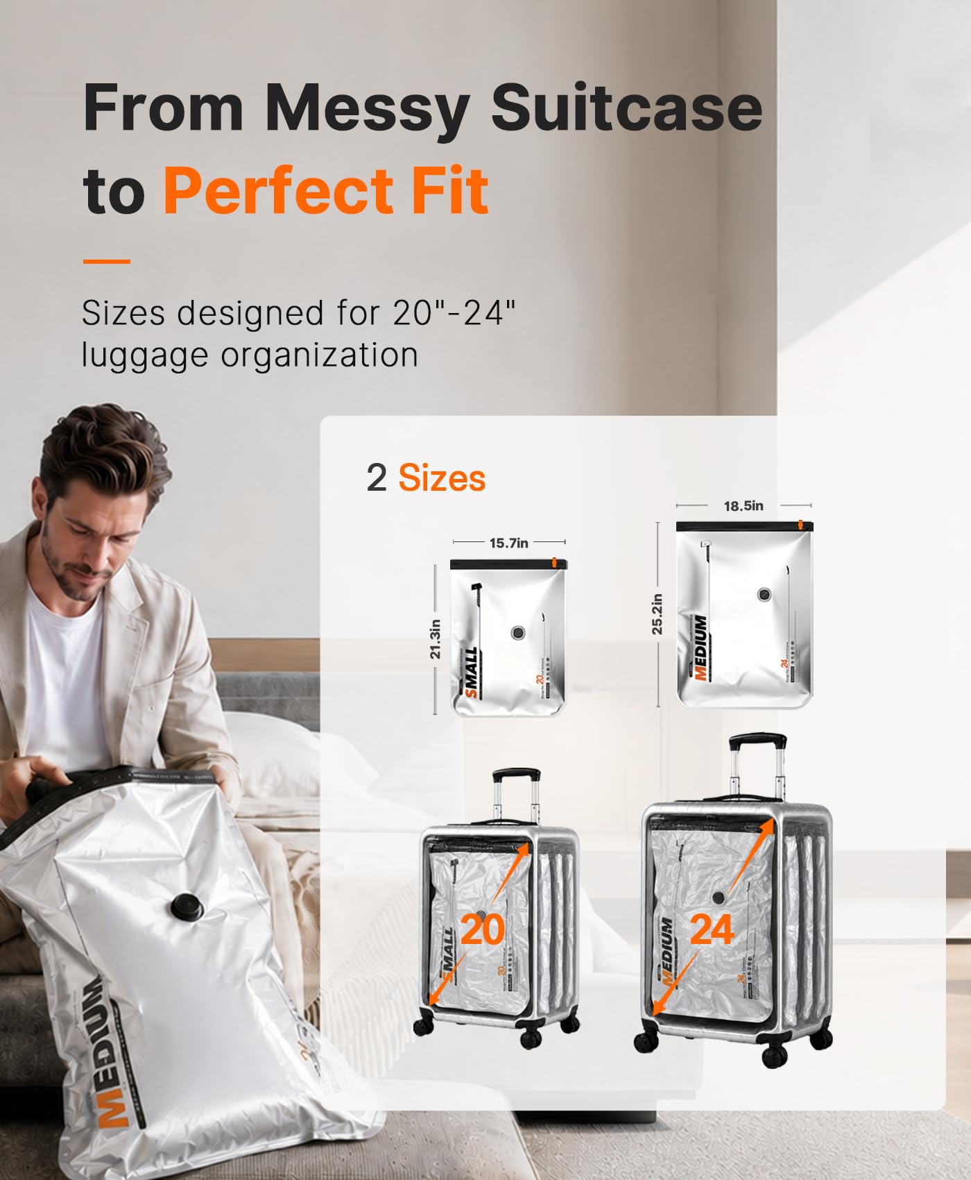 Vacbird Vakuumbeutel für Kleidung mit wiederaufladbarer elektrischer Pumpe, platzsparende Vakuumierbeutel für Kofferorganisation und Reisen, 10 Beutel + Pumpe