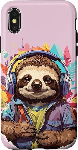 Miniatura 7 de Carcasa divertida para iPhone 13 Pro Sloth Listening To Music para amantes de los perezosos