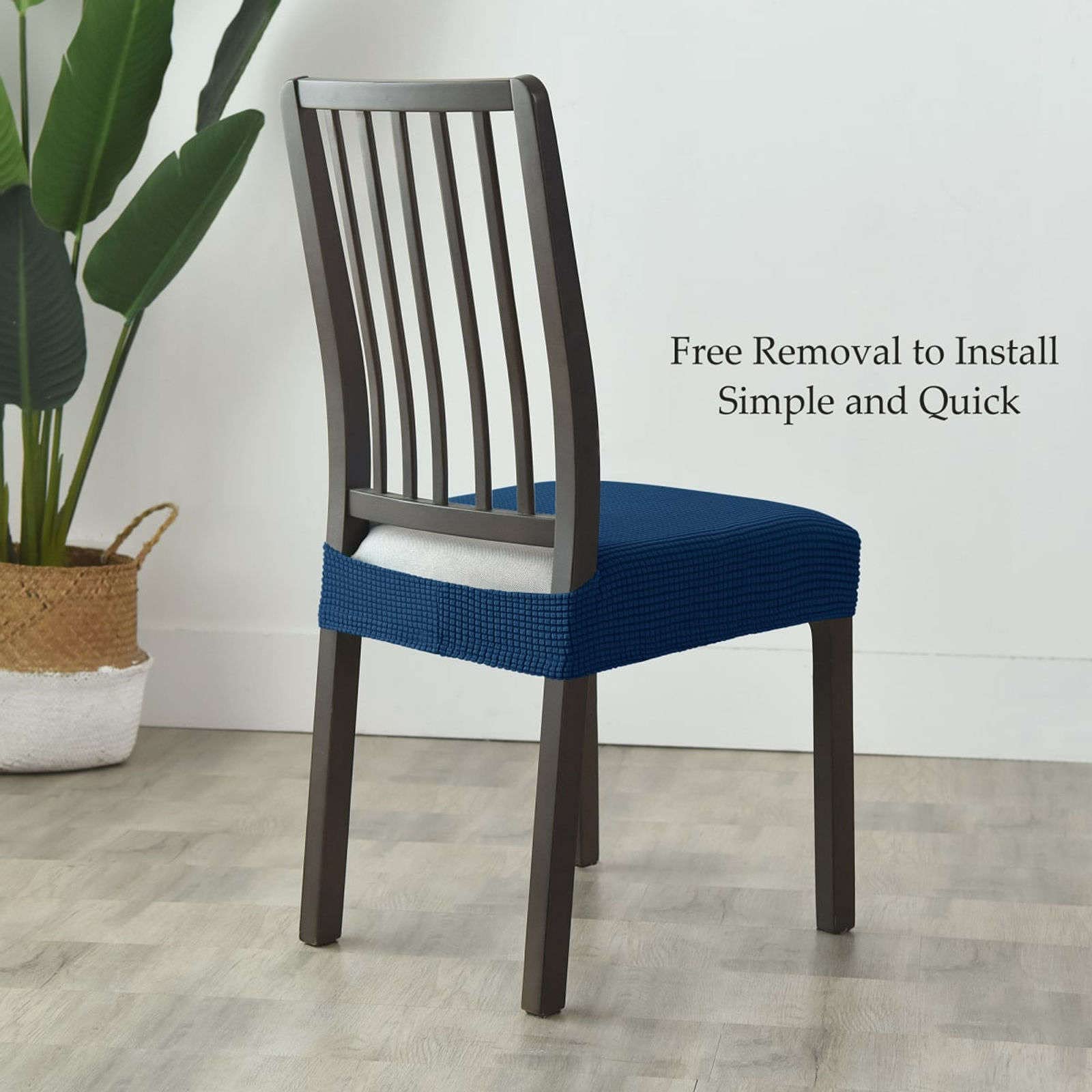 Set di 6 coprisedili elasticizzati elasticizzati per sedie da pranzo, in tessuto jacquard, rimovibili e lavabili, colore: blu