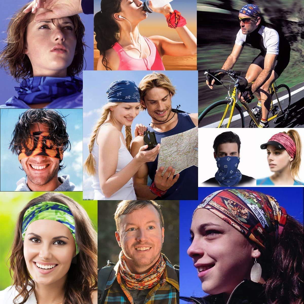 SLOSH Bandana Cintas Pelo Deporte Hombre Mujer Ciclismo Yoga Elastica Pañuelos Cabeza Turbante Lazo Tenis UV Moto Playa